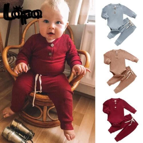 LAPA Newborn Boy Girls Clothes Ribbed Romper Jumpsuit Bodysuit Pants Outfits Set