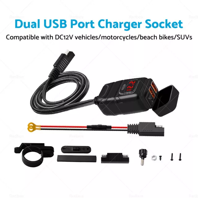 Fast Charger Socket Dual USB Port Motorcycle LED Voltmeter Display ON OFF Switch