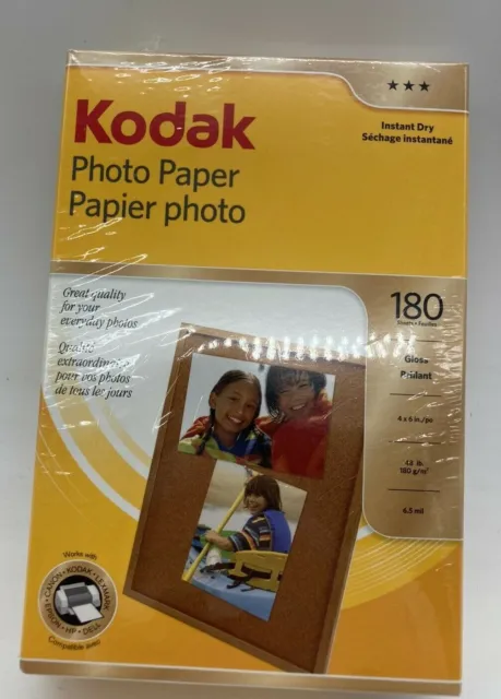New Kodak Photo Paper 180 sheets 4" x 6" Instant Dry Gloss Brillant Sealed
