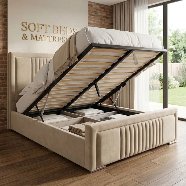 LYLA NEW YORK Style Plush Velvet Ottoman Bed With Mattress Double UK £ ...