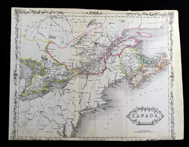 Map Of Kanada Nova Scotia Ontario Quebec Antik Hand- Farbig Gravur 1842