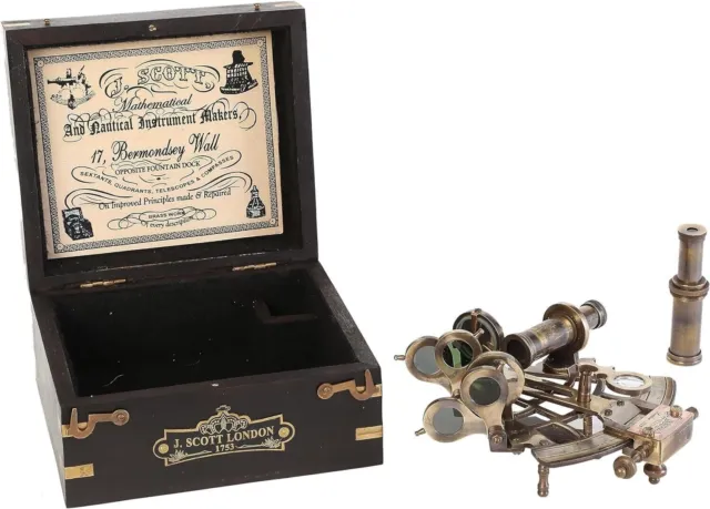 Nautical Mart J. Scott London Brass Antique With Wooden box Astrolabe Working