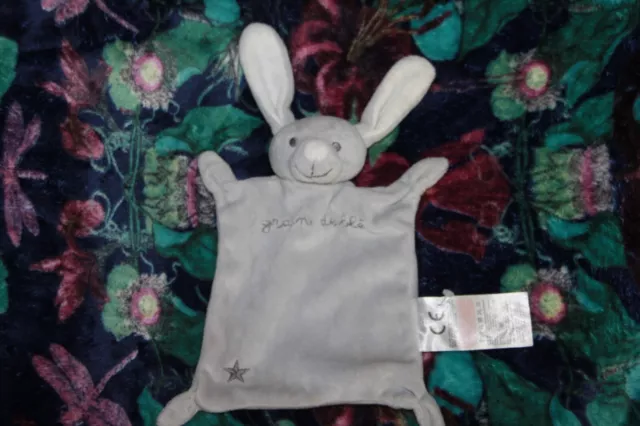 doudou GRAIN DE BLE LAPIN PLAT GRIS ETOILE neuf avec le lien