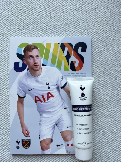 Spurs Hand defence gel & Tottenham Hotspur v West Ham United Official PROGRAMME