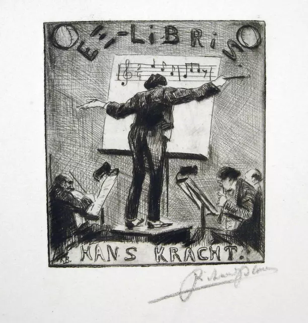 Richard Bloos 1878 Düsseldorf / Hans Kracht / Radierung, handsigniert / ExLibris