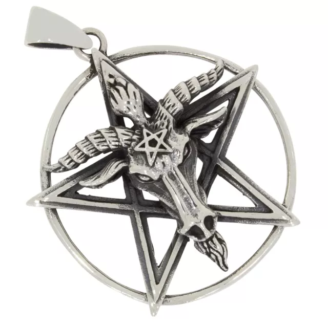 Baphomet Pentagramm großer Anhänger Silber 925 Black Metal Gothic Schmuck b788