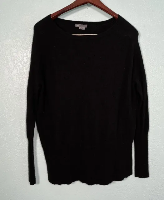 VINCE Black 100% Cashmere Boxy Crew Neck Long Sleeve Sweater Womens Sz M $385