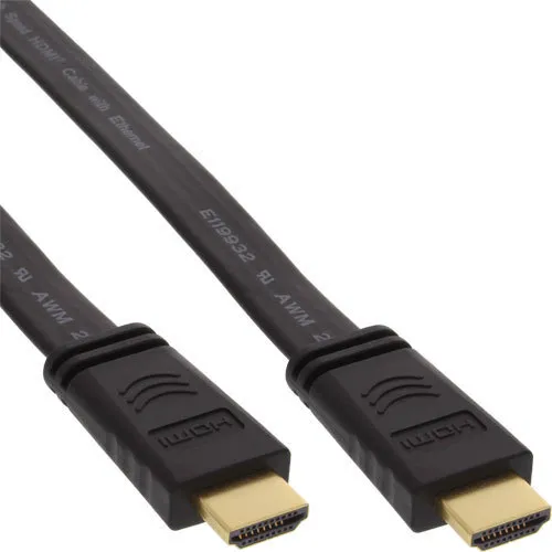 3x Cavo HDMI InLine, piatto, alta velocità con Ethernet, verg. Contatti nero, 5m