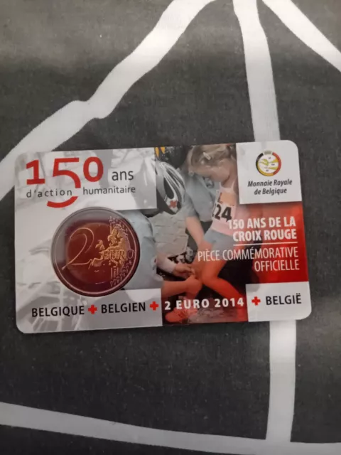 2 Euro Commemo Belgique 2014 BU 150 Ans Croix Rouge Belg Type 2 Coin Card BU FDC 2