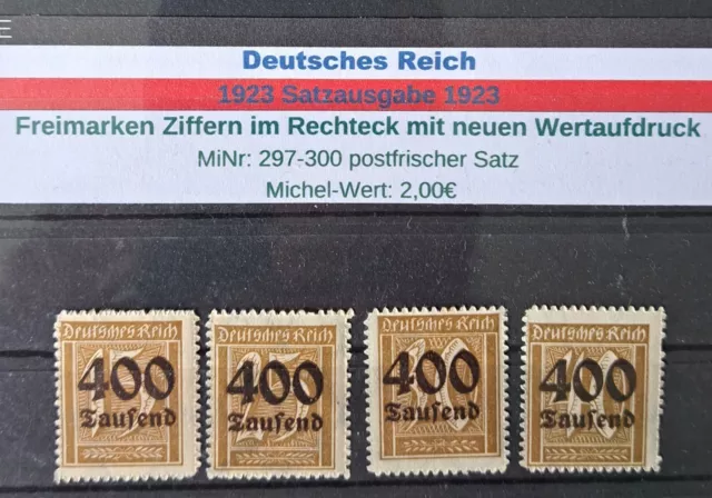 Deutsches Reich 1923 MiNr:297-300 postfrischer Satz  Ziffern mit neuem Wert