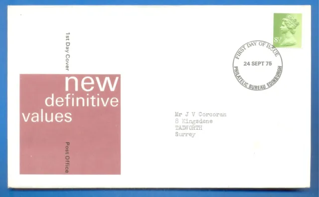 NEW DEFINITIVE VALUES.8 1/2 p.24 SEPTEMBER 1975.GREAT BRITAIN FIRST DAY COVER