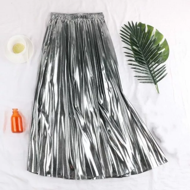 FEMME METALLIQUE JUPE Plissee Midi Paillette Brillant Coupe Clepsydre EUR 26 93 PicClick FR