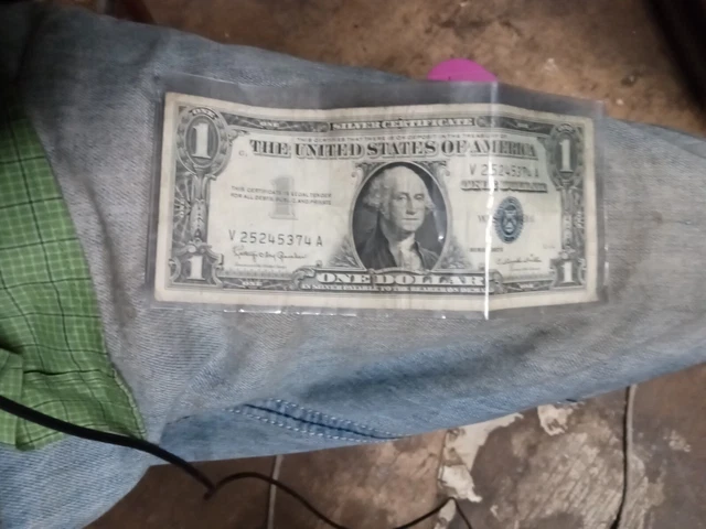 1957 One Dollar Blue Seal Series B Note Silver Certificate Old US Bill $1 Money