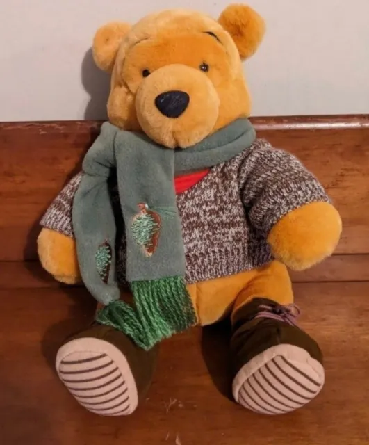 Disney Evergreen Pooh 13" Winnie the Pooh Bear Plush W/ Tag Sweater Scarf Winter