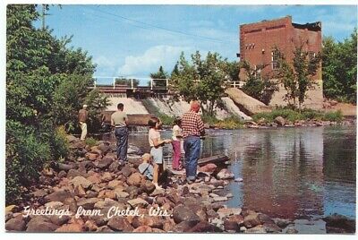 Chetek WI Northern States Power Co. Dam Fishing Postcard ~ Wisconsin