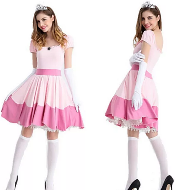 2024 Prinzessin Peach Kleid - Kostüm-Set für Damen Karneval Cosplay Halloween DE