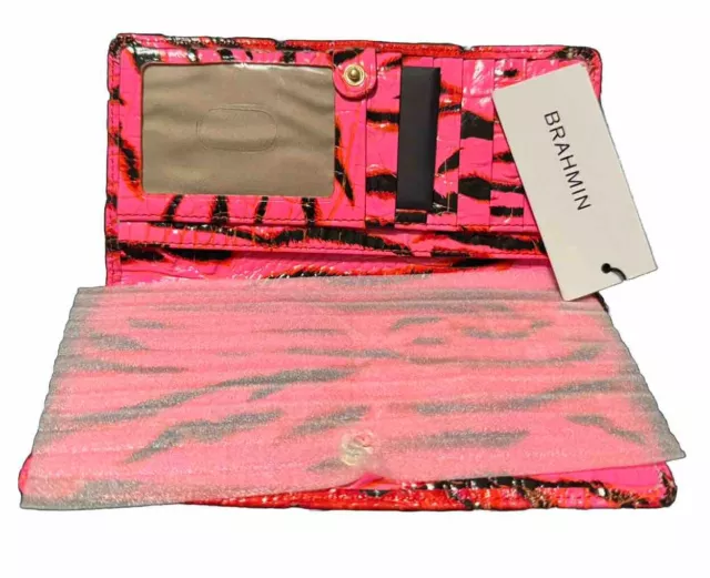 Brahmin Ady Pink Feline Animal Print Croc Embossed Leather Wallet Nwt 3
