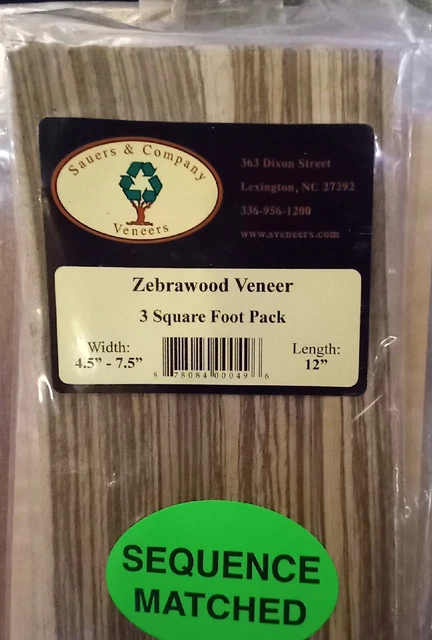 Zebra wood veneer sheet Sequenced Matched Four Ways Three Square Feet Four And