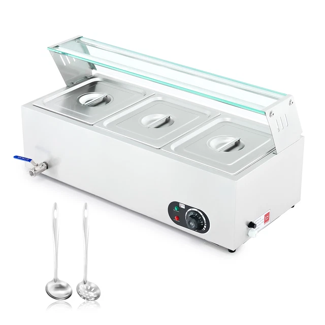 Electric Buffet Server and Warmer Bain Marie Food Warmer with 3 Food Pans Lids