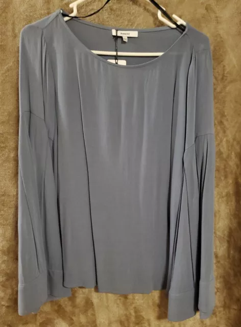 RO&DE Top Slate Blue Gray Womens Size Small Bell Sleeve Boat Neck Blouse Shirt