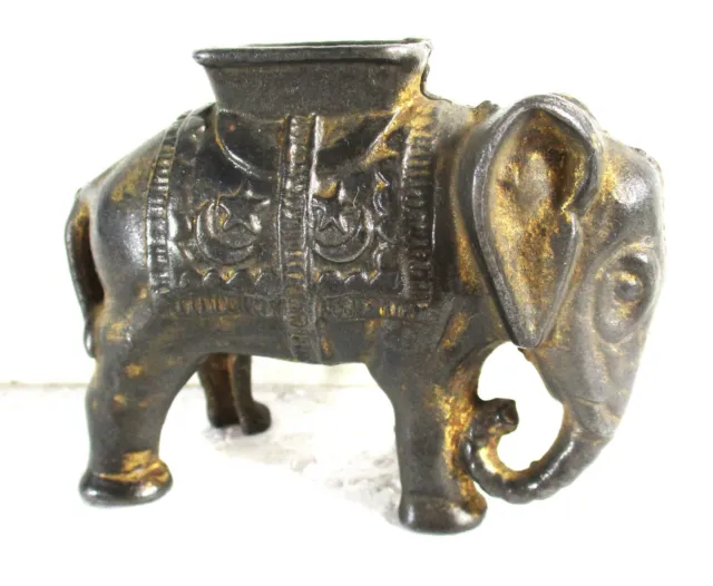 Vintage A. C. Williams Cast Iron Elephant Coin Bank With Howdah