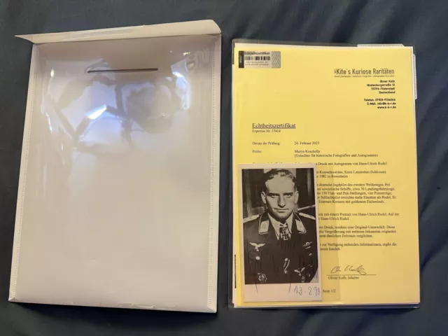 RARITÄT Luftwaffe Hans Ulrich Rudel ORIGINAL Unterschrift 1978 2xExpertise 100%