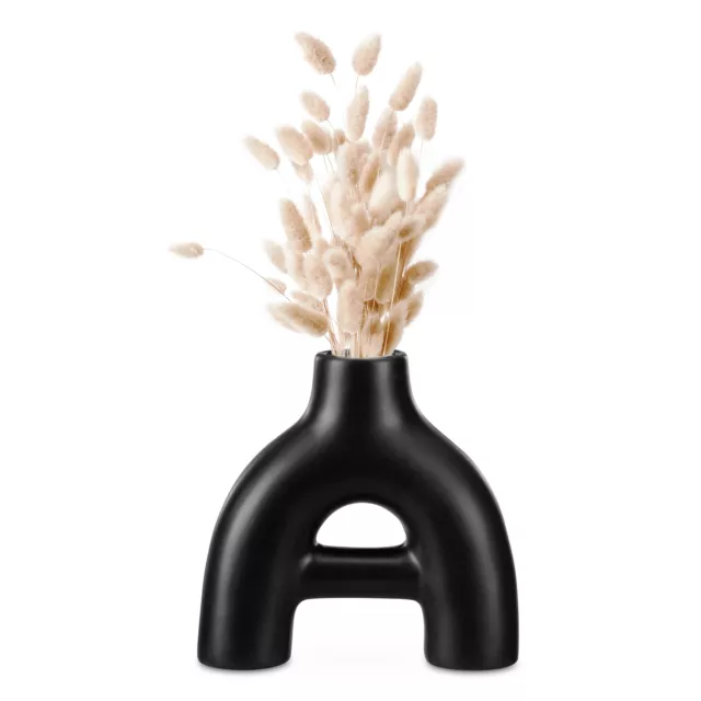 Jarrón minimalista florero decorativo de cerámica de 20,6 x 6 x 20 cm en negro