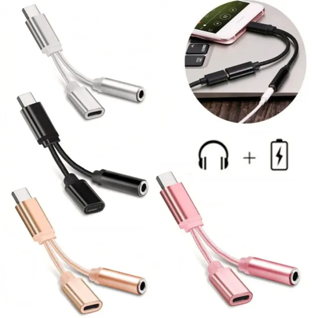 USB Type C To 3.5mm Headphone and Charger Adapter 2 In 1 USB C To Aux Audio Jack
