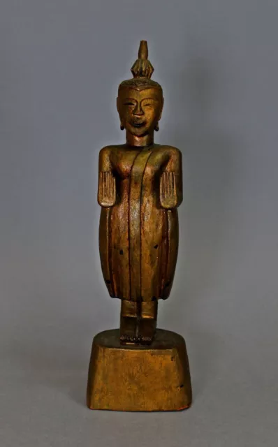 Antique Laos Gilt Wood Buddha Abhaya Mudra Protection Dispels Fear
