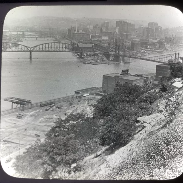 Vtg Magic Lantern Glass Slide Photo Keystone Allegheny Pittsburgh PA Rivers