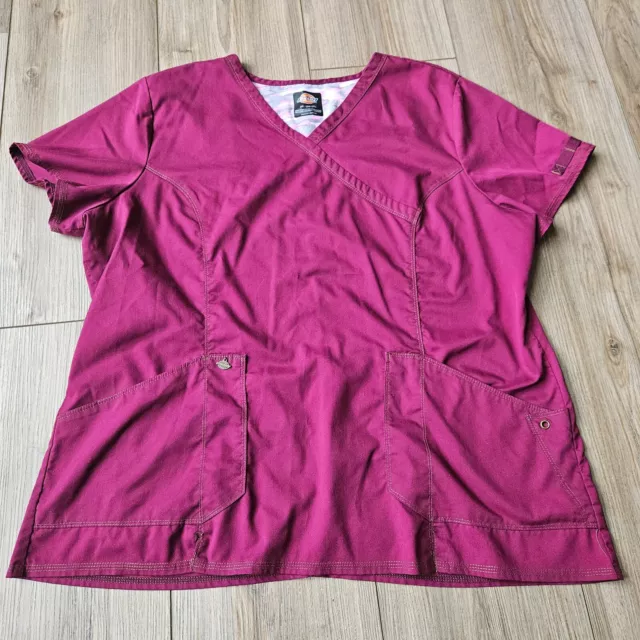 Dickies Scrub Top Shirt Women's 2XL Purple Short Sleeve Pocket Medical Uniform