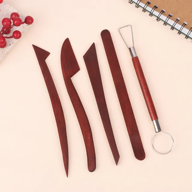 5Pcs Solid Wood Sculpting Modeling Trimming Carving Tools Clay Pottery Tool Kit
