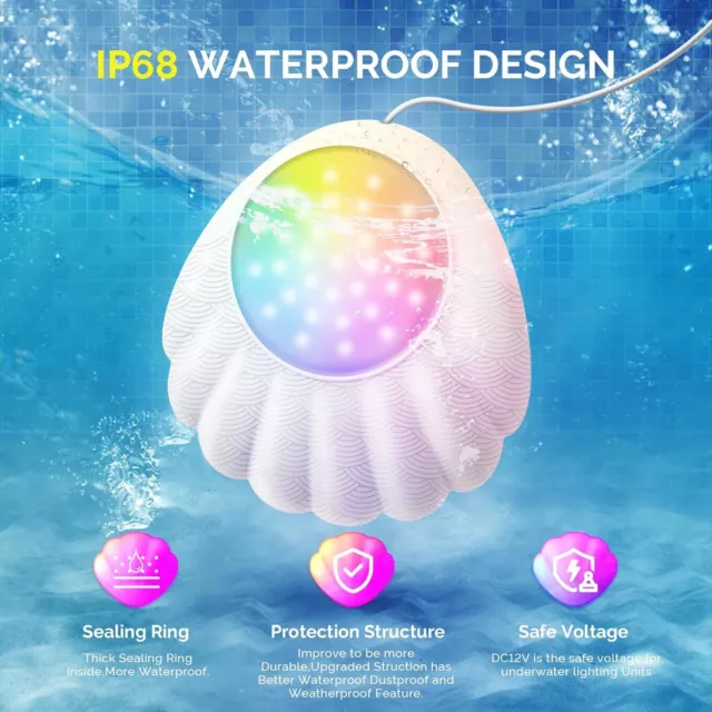 10W LED Pool Lights with APP Control, Submersible Lights with IP68 Waterproof