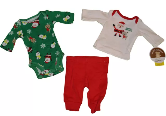 Baby Boy's Carter's Christmas 3 Pc. Set Red & Green Santa Snowman Outfit NB,3-6M