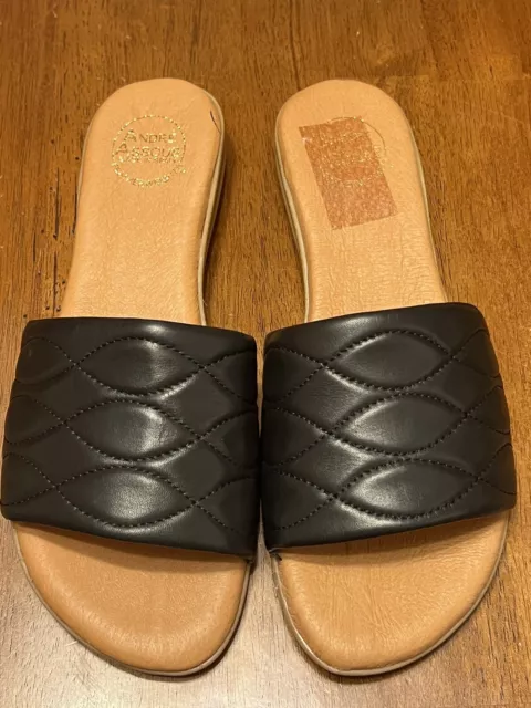 New Andre Assous Women's Rylee Quilted Leather Slide Sandals Black Size 10