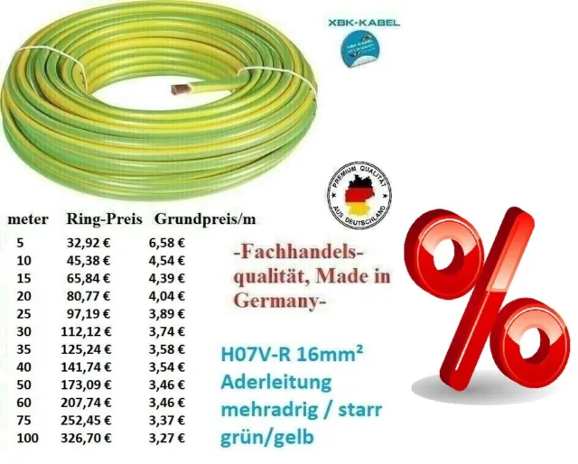 H07V-R 16 mm² Aderleitung Erdungskabel grün / gelb  X07V - R 16 mehradrig