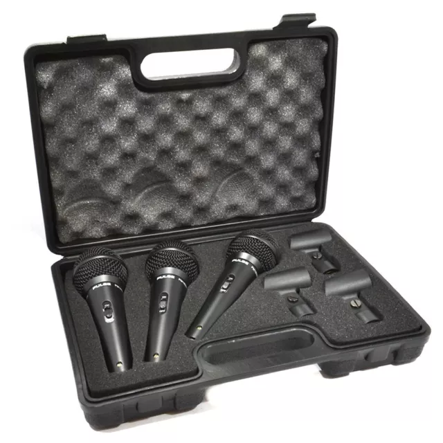 3 Pack of Dynamic Vocal Microphones & Mic Stand Clips with Travel Case [007754]