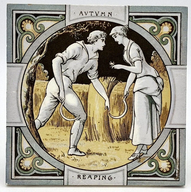 Mintons Fireplace Tile Thomson's Seasons Autumn - Reaping C1880