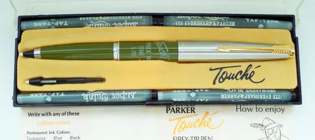 " PARKER  45 TOUCHE " FELTTIP-PEN , in OLIVE, USA MADE ! in 1966 ! UNUSED ! NOS