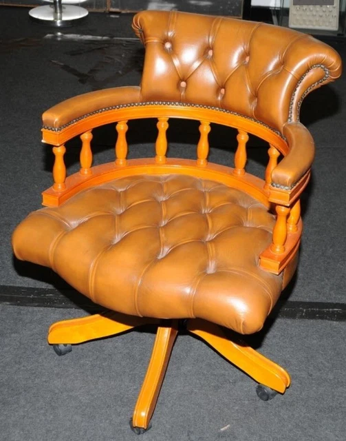 Brown Leather Chesterfield Captain’s Office Swivel Chair