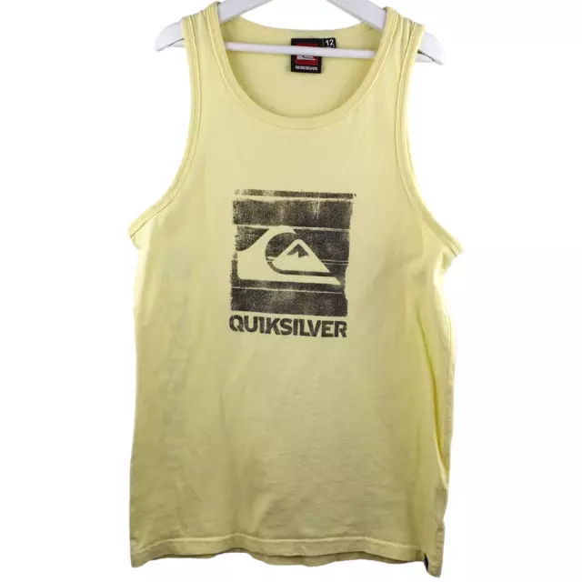 Vtg QUIKSILVER Teen Boy Graphic TANK TOP T-Shirt LEMON YELLOW Cotton Size 12 Aus