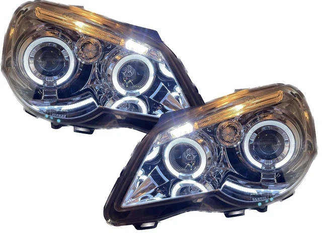 LHD Projector Headlights Pair Angel Eyes Clear Chrome Halo For VW Polo 05-09 9N3