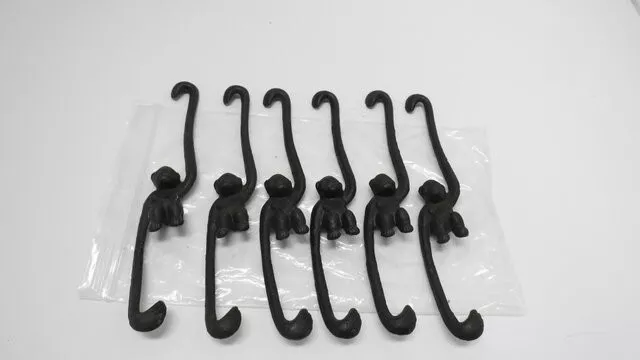 6 Heavy Cast Iron Monkey Hanging S Hook Flower Pot Hangers, 8”