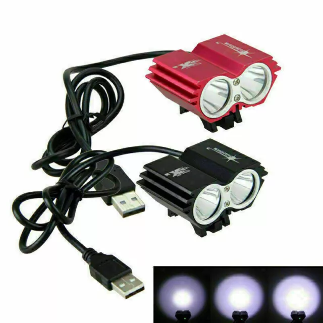 Birght 2x LED Bicycle Front Light Headlight Mountain Bike Head Lamp USB