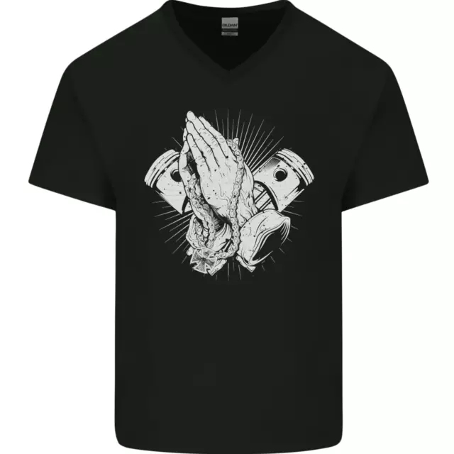 T-shirt da uomo Biker Prayer Biker moto scollo a V cotone