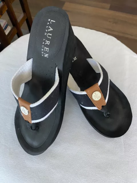 Ralph Lauren Black JANE  Wedge Flip Flop Sandal Women's Size 5-6