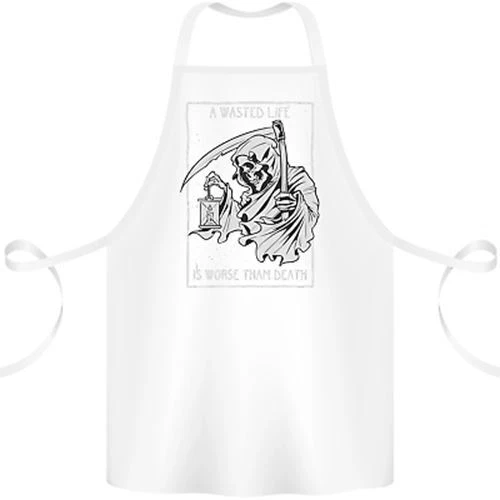 Wasted Life Grim Reaper Gothic Biker Skull Cotton Apron 100% Organic