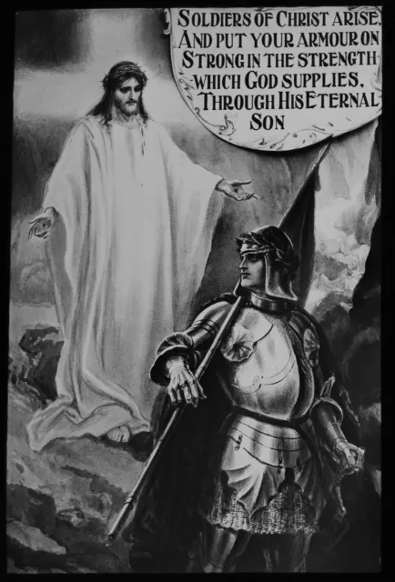 SOLDIERS OF CHRIST .. JESUS AND A KNIGHT C1890 Magic Lantern Slide CHRISTIANITY