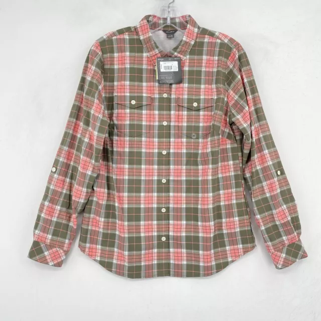 NWT Eddie Bauer Adventurer Shirt Womens Medium Pink Plaid Long Sleeve Vented UPF