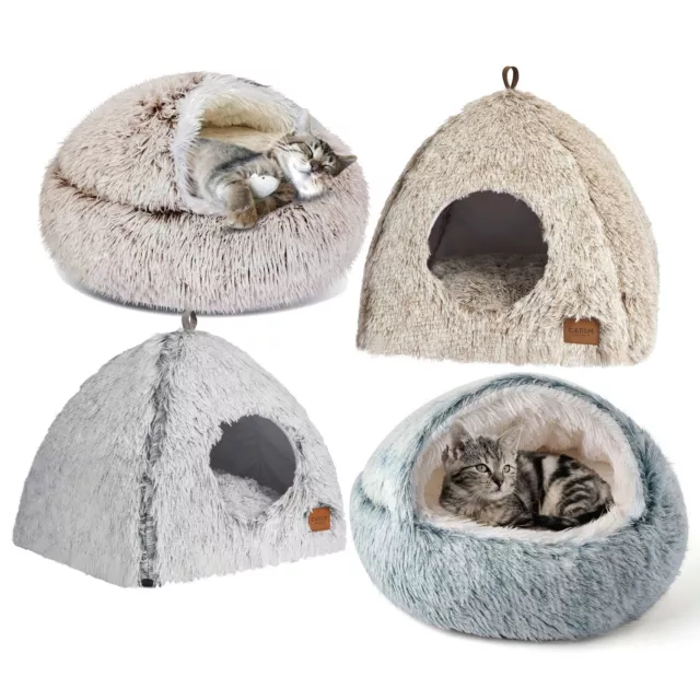 Cave Cat Bed Round Soft Plush Burrowing Cave Comfortable Self Warming pet Bed
